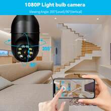 Hiseeu 360 度全景 1080P 高清監控攝像頭 PTZ 旋轉自動跟踪兩路音頻燈泡攝像機適用於家庭安全攝像頭 - 黑色 - 查看 9