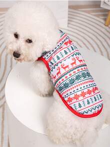 件寵物聖誕印花套頭衫針織保暖狗寵物坦克適合貓和狗，透氣背心適合春季和夏季 - 彩色 - 查看 2
