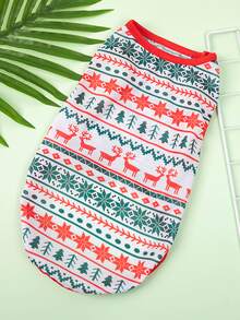 件寵物聖誕印花套頭衫針織保暖狗寵物坦克適合貓和狗，透氣背心適合春季和夏季 - 彩色 - 查看 3