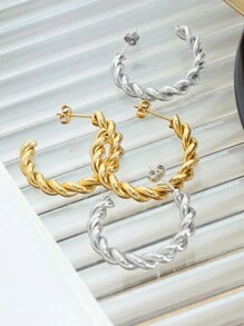 扭結開口耳環 - 銀色 - 查看 4