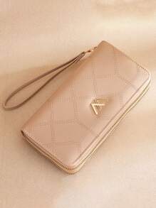 New Women's Wallet Women's Medium Fashion Wallet Clutch Bag Double Zipper Mobile Phone Bag Gift Bag Present Hot Pink For Women Wallet Purse Wallet Long Wallet Wristlet Wallet - Beige - View 2