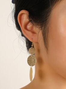 1pair Popular Fashion Metal Hammered Texture Matte Gold Earrings - Yellow Gold - View 3