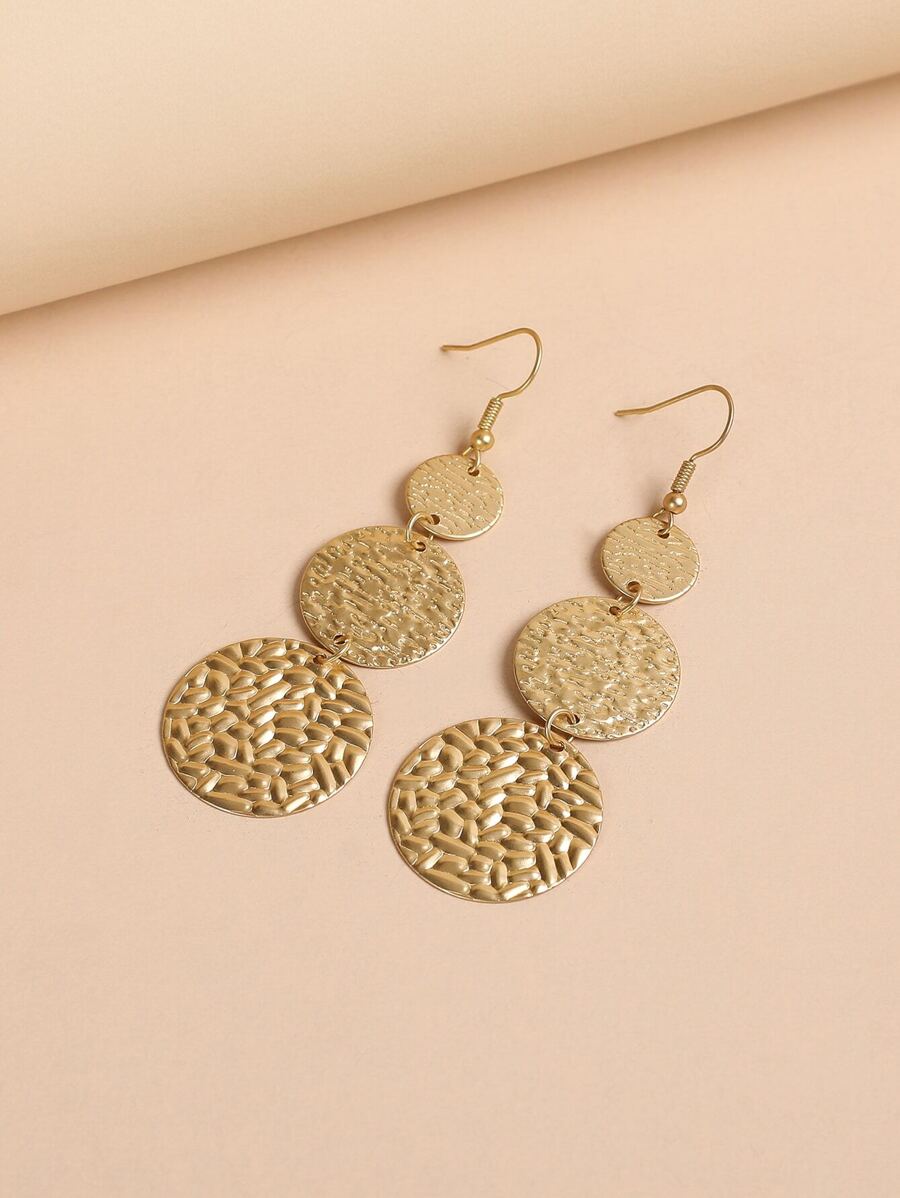 1pair Popular Fashion Metal Hammered Texture Matte Gold Earrings - Yellow Gold - View 1