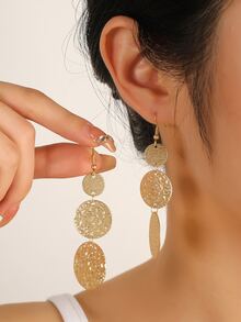 1pair Popular Fashion Metal Hammered Texture Matte Gold Earrings - Yellow Gold - View 5