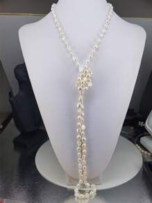 Natural White 7-8mm Baroque Freshwater Pearl 120cm Sweater Necklace One Strand Wedding Jewelry Bridal Jewelry - White - View 2