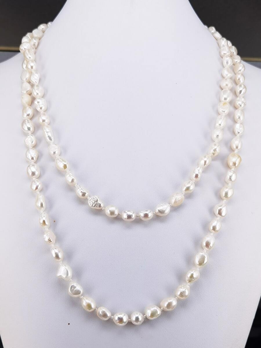 Natural White 7-8mm Baroque Freshwater Pearl 120cm Sweater Necklace One Strand Wedding Jewelry Bridal Jewelry - White - View 1