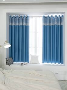 Xanh Rèm cửa Với Tấm che nắng , Chống nắng Và Trang trí ren Thiết kế Đối với Hiện đại Phòng khách & Phòng ngủ Đồ trang trí - Màu xanh lam - Xem 2