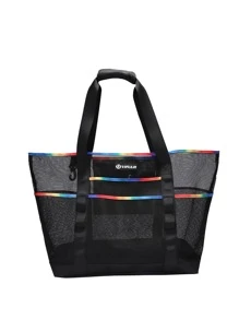 網狀沙灘包旅行收納手提包大容量購物手提袋超大女式沙灘包可攜帶盥洗用品、泳衣和衣服手提包女式手提包手提包單肩包女孩媽媽媽媽女朋友感恩節禮物女包 - 彩色 - 查看 4