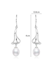 1入組時尚S925銀&天然珍珠鑲嵌式耳環,適用於日常&派對