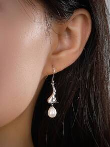 1入組時尚S925銀&天然珍珠鑲嵌式耳環,適用於日常&派對