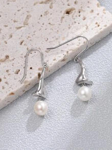 1入組時尚S925銀&天然珍珠鑲嵌式耳環,適用於日常&派對