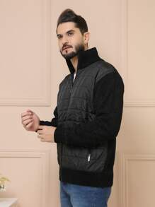 Sueter tricot masculino suéter chenille casaco blusa de frio zip completo manga longa blusa de Lã - Preto - Visão 2