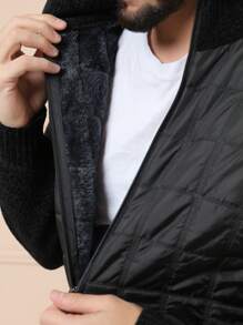Sueter tricot masculino suéter chenille casaco blusa de frio zip completo manga longa blusa de Lã - Preto - Visão 5