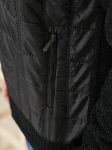 Sueter tricot masculino suéter chenille casaco blusa de frio zip completo manga longa blusa de Lã - Preto - Visão 6