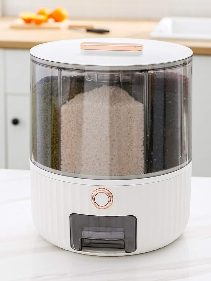 1pc Rotatable Sealed Storage Container With Multiple Compartments, Suitable For Grains, Rice, Flour Etc. - White - View 1