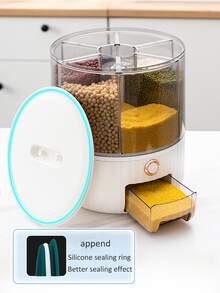 1pc Rotatable Sealed Storage Container With Multiple Compartments, Suitable For Grains, Rice, Flour Etc. - White - View 3