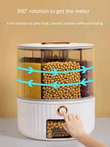 1pc Rotatable Sealed Storage Container With Multiple Compartments, Suitable For Grains, Rice, Flour Etc. - White - View 6