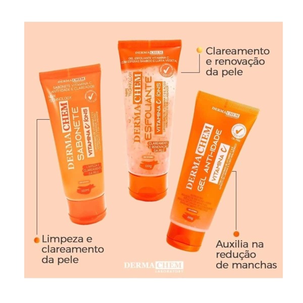 Kit Anti-Idade Vitamina C Sabonete Esfoliante Gel Dermachem