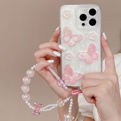 Ốp lưng điện thoại iPhone 16 Valentine có dây đeo hình bướm trang trí tương thích với iPhone15/15Plus/15Pro/15Promax