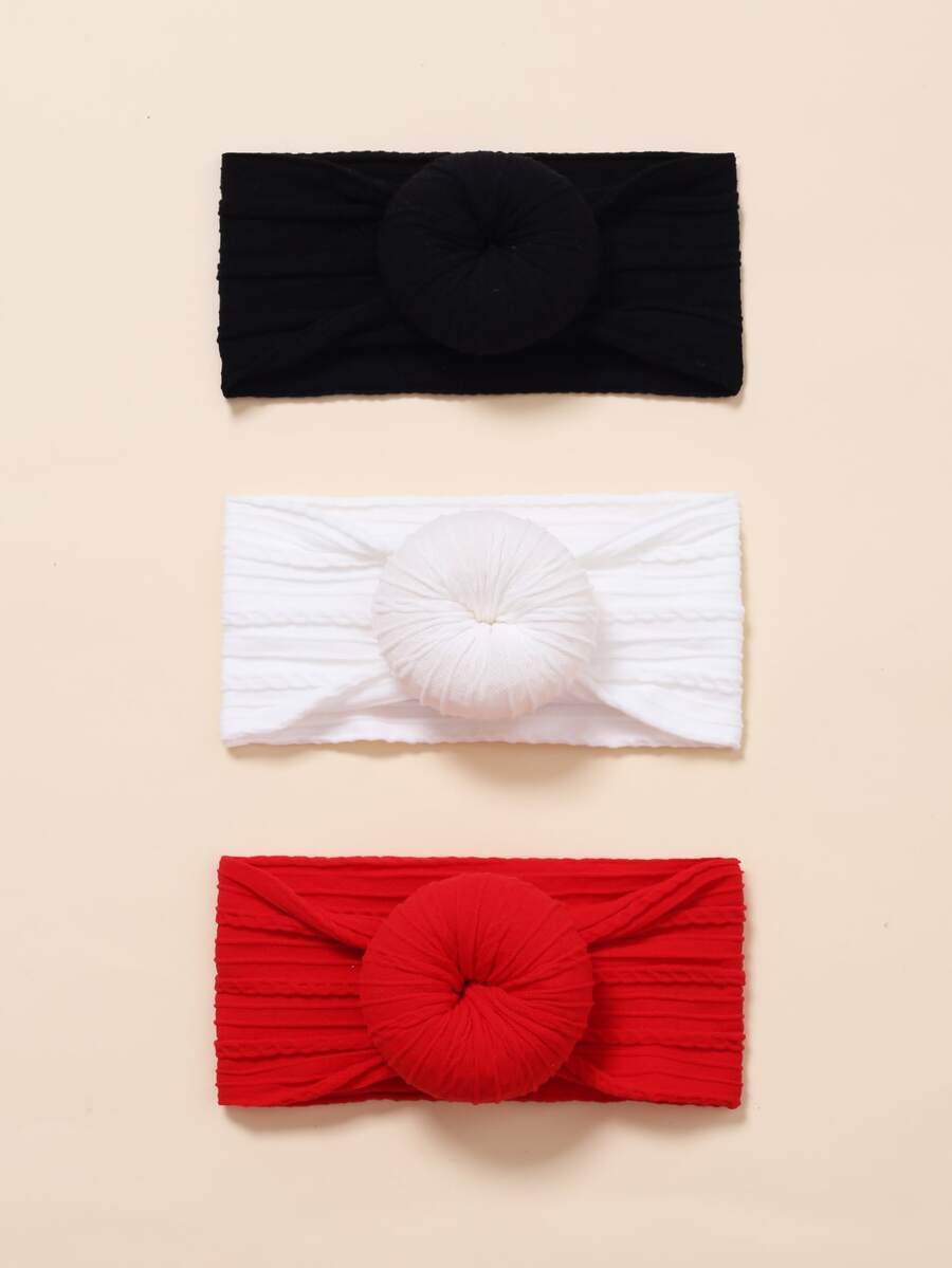 3pcs Baby Solid Color Sweet Donut & Bowknot Elastic Decorative Headband - Multicolor - View 1