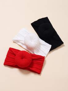 3pcs Baby Solid Color Sweet Donut & Bowknot Elastic Decorative Headband - Multicolor - View 4