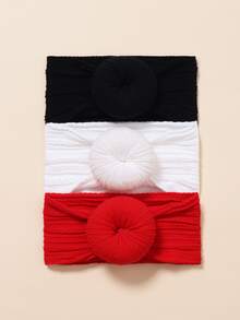 3pcs Baby Solid Color Sweet Donut & Bowknot Elastic Decorative Headband - Multicolor - View 3