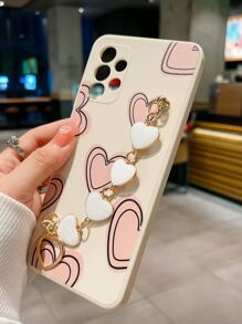 Husă pentru telefon cu model de inimă, cu curea de mână, compatibilă cu iPhone15/15Plus/15Pro/15Promax