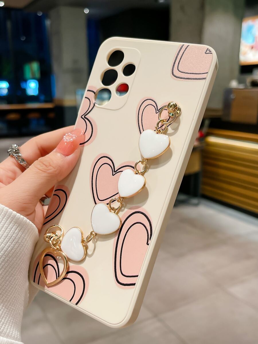 Husă pentru telefon cu model de inimă, cu curea de mână, compatibilă cu iPhone15/15Plus/15Pro/15Promax