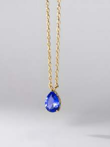 ELSEDES Collar elegant de una pieza de alta moda con dije de gota de agua con piedra preciosa Royal Blue en S925, estilo simple y exquisito para realzar la elegancia romántica de las mujeres para vestir diario o para fiesta