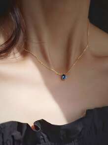 ELSEDES Collar elegant de una pieza de alta moda con dije de gota de agua con piedra preciosa Royal Blue en S925, estilo simple y exquisito para realzar la elegancia romántica de las mujeres para vestir diario o para fiesta