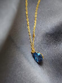 ELSEDES Collar elegant de una pieza de alta moda con dije de gota de agua con piedra preciosa Royal Blue en S925, estilo simple y exquisito para realzar la elegancia romántica de las mujeres para vestir diario o para fiesta