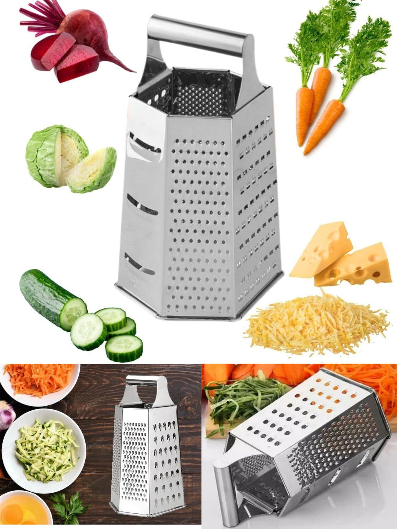Ralador Fatiador Cortador de Legumes 6 Faces Frutas e Verduras em Aço Inox Triturador Vegetais - Prata - Visão 1