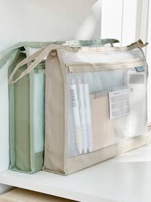 1 buah/2 buah Kantong Dokumen Jaring Transparan A4 dengan Resleting, Dua Lapisan, Kapasitas Besar, Tas Penyimpanan File dengan Pegangan untuk Sekolah, Kantor, Pekerjaan Rumah, Map, Pengatur File, Tempat Pensil, Perlengkapan Sekolah, Kembali ke Sekolah - Hijau - View 1