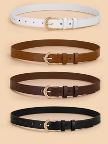 4pcs/Set Pointed End Polyester Belt With Gold Buckle Casual Summer, School Fall, Autumn, Halloween - Multicolor - View 2