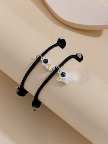 ATLVXJL Set de 2 pulseras con colgante de corazón con proyección de astronauta luminoso y perla incrustada para pareja - Multicolor - Ver 4