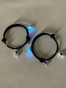 ATLVXJL Set de 2 pulseras con colgante de corazón con proyección de astronauta luminoso y perla incrustada para pareja - Multicolor - Ver 6