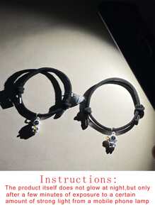 ATLVXJL Set de 2 pulseras con colgante de corazón con proyección de astronauta luminoso y perla incrustada para pareja - Multicolor - Ver 7