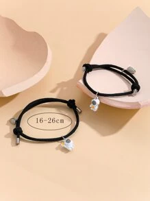 ATLVXJL Set de 2 pulseras con colgante de corazón con proyección de astronauta luminoso y perla incrustada para pareja - Multicolor - Ver 9