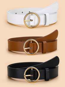 3 件套复古圆形太阳扣腰带套装 PU 腰带适用于外套和连衣裙休闲夏季、秋季、万圣节 - 彩色 - 查看 1