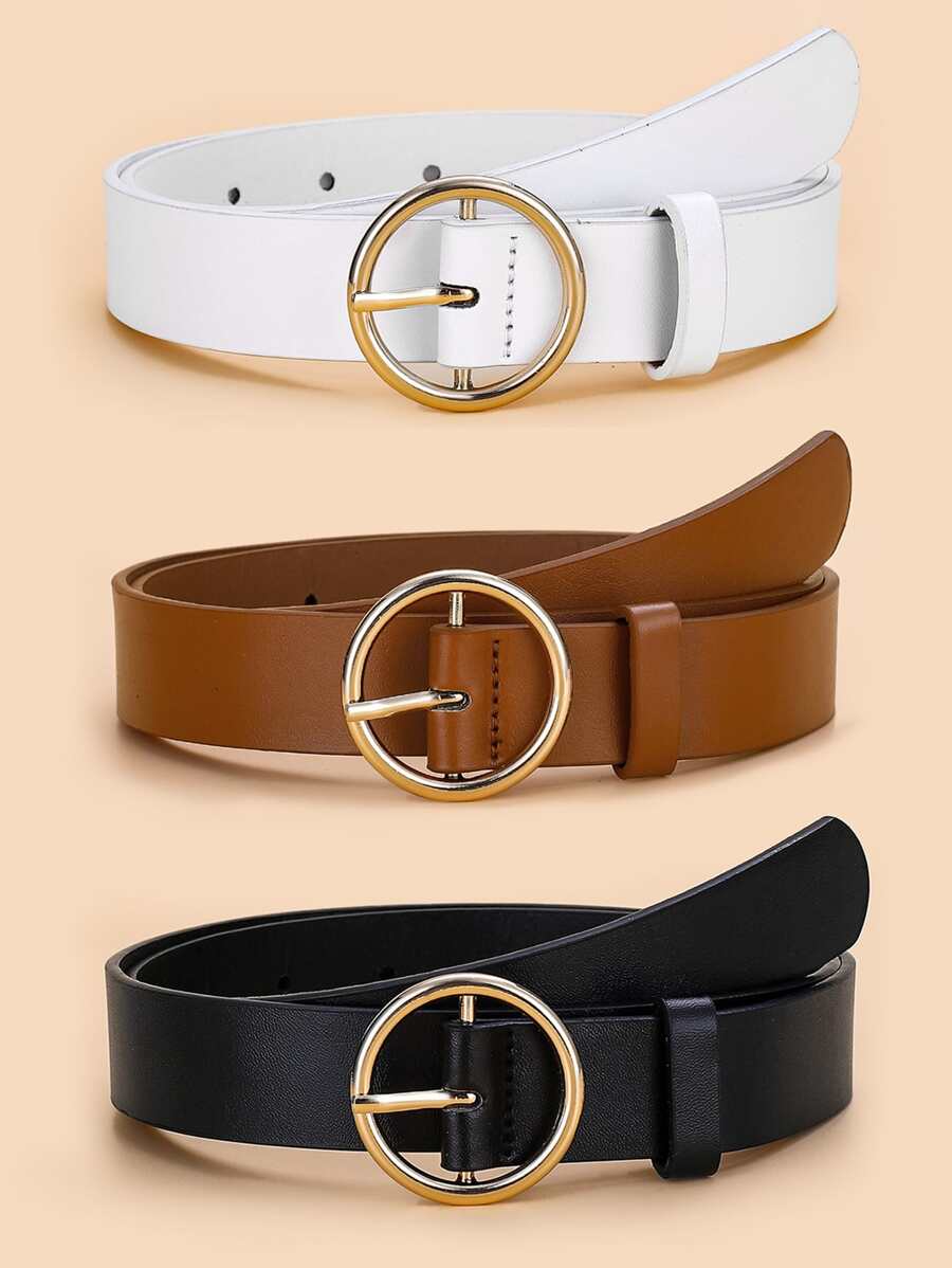 3 件套复古圆形太阳扣腰带套装 PU 腰带适用于外套和连衣裙休闲夏季、秋季、万圣节 - 彩色 - 查看 1
