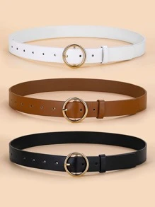 3 件套复古圆形太阳扣腰带套装 PU 腰带适用于外套和连衣裙休闲夏季、秋季、万圣节 - 彩色 - 查看 2