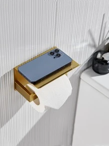1pc Stainless Steel Brushed Gold Toilet Paper Holder, Wall Mounted With Lid, Anti-fall Phone Holder, Suitable For Jumbo Rolls - Vàng - Xem 4