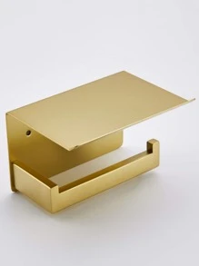1pc Stainless Steel Brushed Gold Toilet Paper Holder, Wall Mounted With Lid, Anti-fall Phone Holder, Suitable For Jumbo Rolls - Vàng - Xem 7