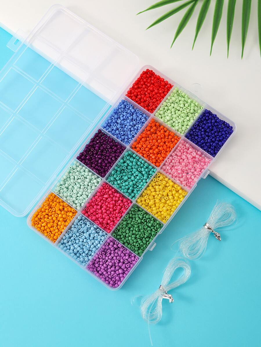 時尚15格3MM玻璃素色DIY珠子&線適用於手環項鍊製作