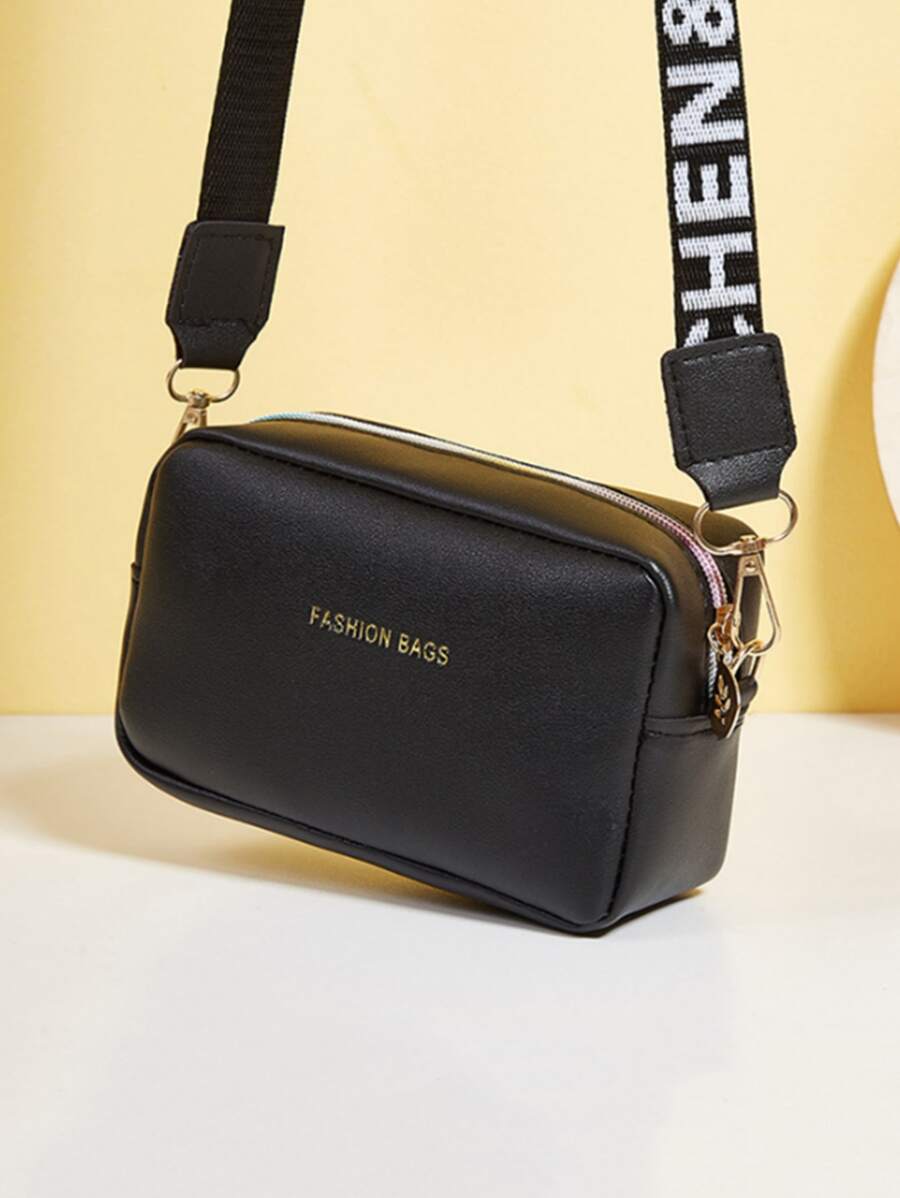 Mini Letter Graphic Square Bag - Black - View 1