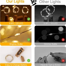 10入組/包 20 LED 電池供電瓶燈，用於酒瓶DIY派對婚禮裝飾線仙串燈 - 黃色 - 查看 5