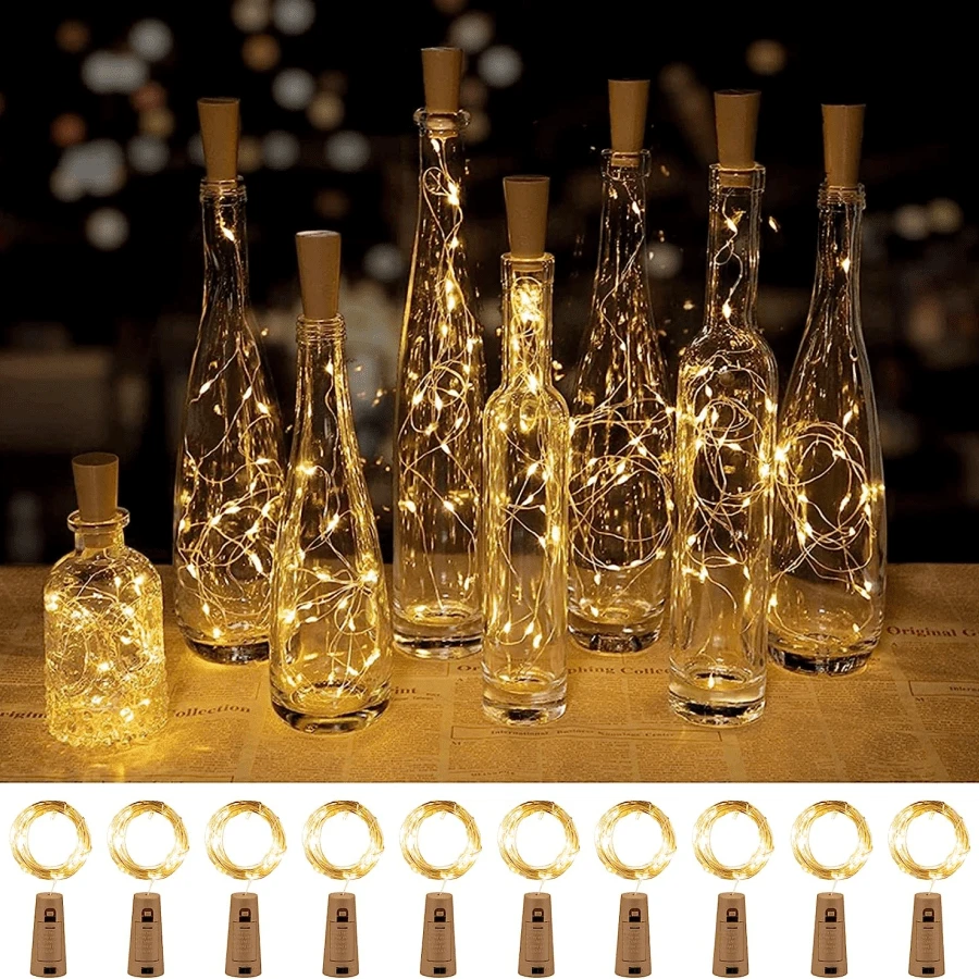 10入組/包 20 LED 電池供電瓶燈,用於酒瓶DIY派對婚禮裝飾線仙串燈 - 黃色 - 查看 1