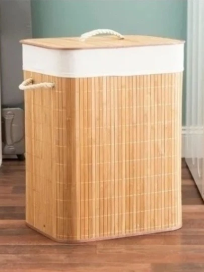 Cesto Roupas Sujas Retangular Forrado Banheiro E Lavanderia Beje e Marrom