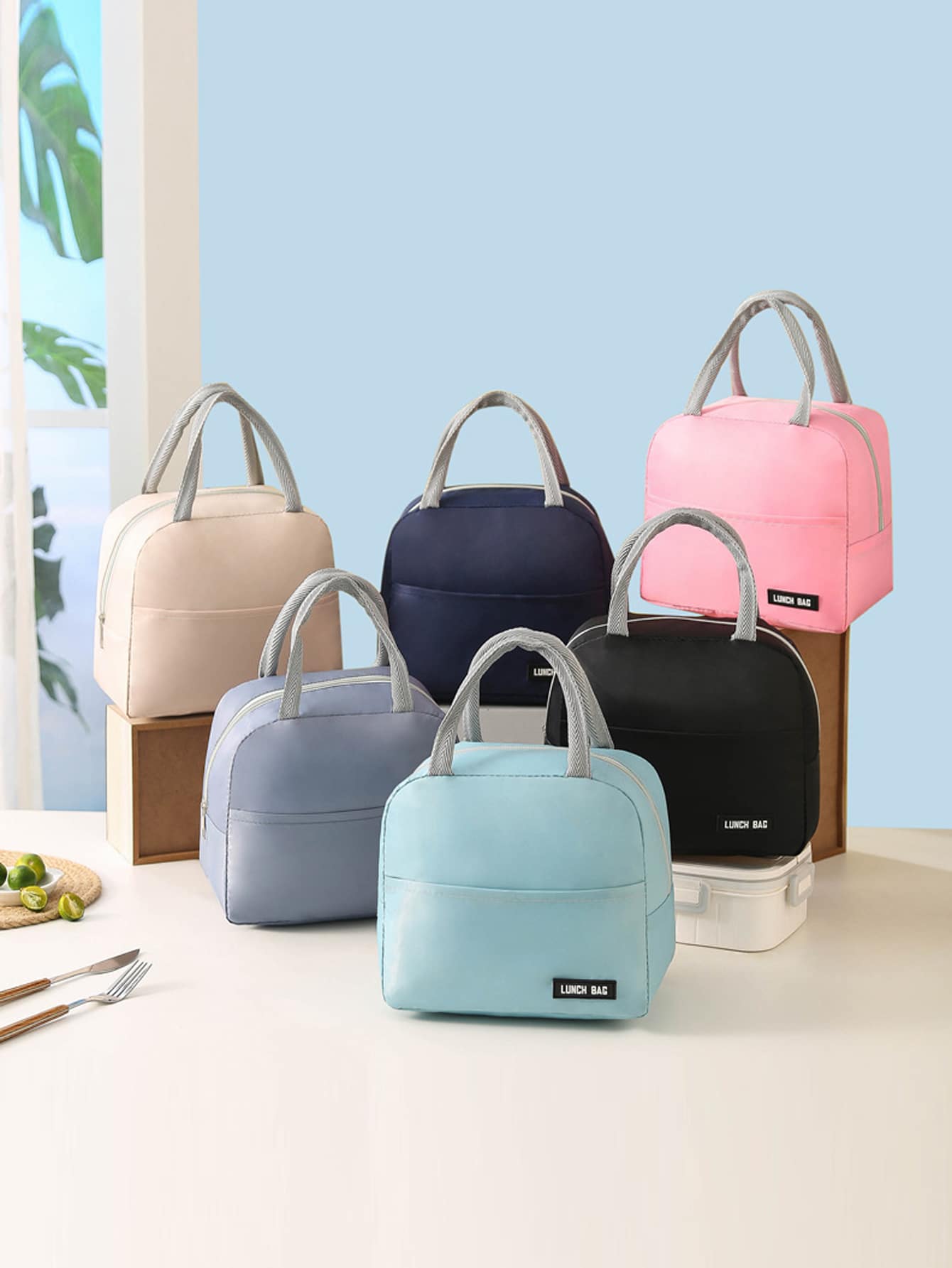 Multifunctional Solid Color Twill Lunch Bag Handheld Insulated Bag For Bento Box, Meal, And Picnic, Summer Outdoor Bags For Food, Picnic Camping Bags