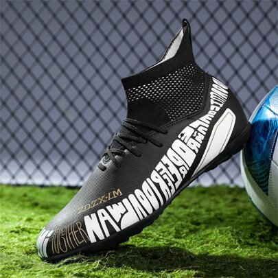 1pair New Summer Athletic Style High-top Football Shoes With Spikes, Unisex Adults' Anti-slip Flying Disk Shoes For Training And Competition, Large Sizes Available